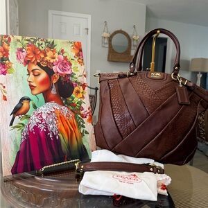 Coach reddish Chocolate Brown Leather Satchel with Gold Hardware